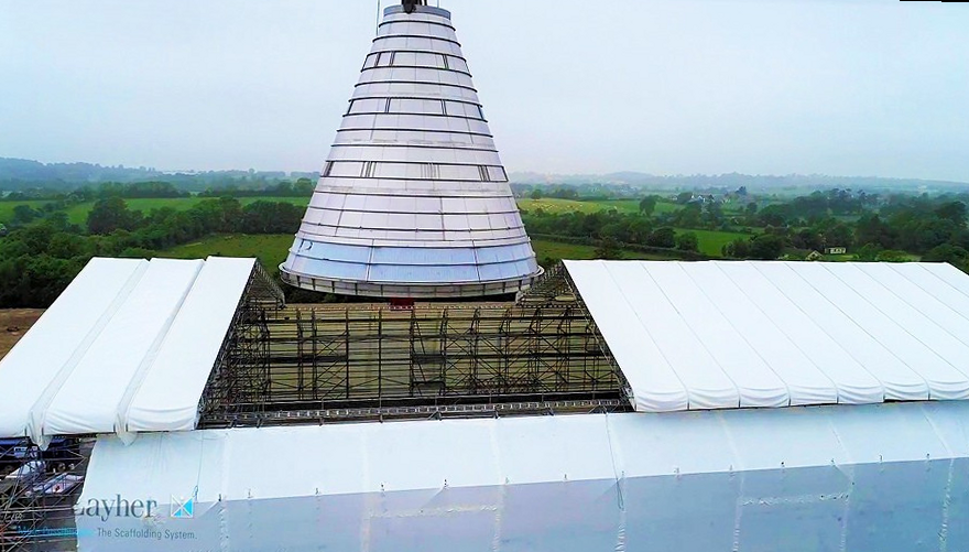 Temporary roof and access scaffold during dryer removal at Glanbia