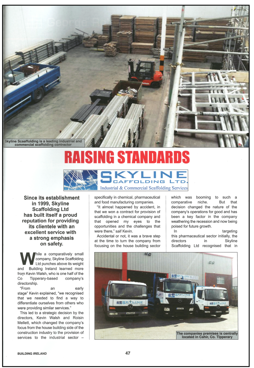 Skyline Scaffolding article Building Ireland 2018 page 1